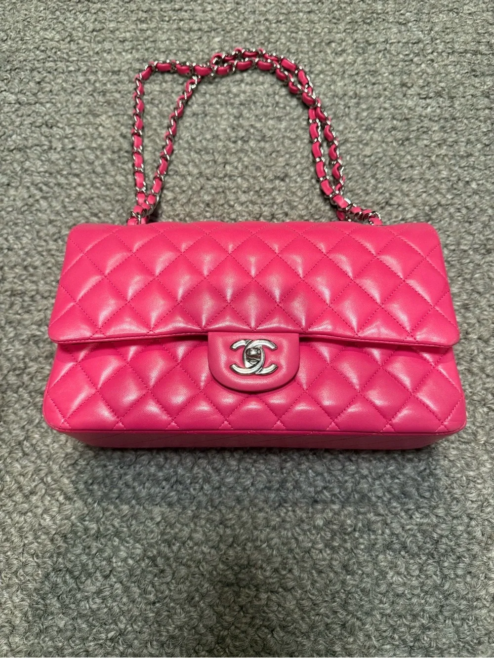Chanel Classic Flap Bag in rare Hot Pink - Quilted Lambskin Leather Shoulder Bag